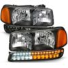 Tiffin Allegro (32ft & 35ft) Clear Lens Black Headlights  & LED Turn Signal Lights 4 Piece Set (Left & Right)