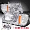 Fleetwood Jamboree (Class C) Diamond Clear Chrome Headlights & Corner Turn Signal Lamps Set 4PC + Low Beam LED Bulbs