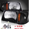 Fleetwood Tioga Black Headlights & Corner Turn Signal Lamps Set 4PC + Low Beam LED Bulbs